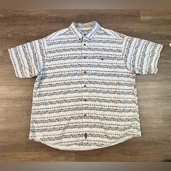 Woolrich Shirt Fly Fishing All Over‎ Print Button Up Mens 2XL Vintage Outdoor E6 - Picture 2 of 9